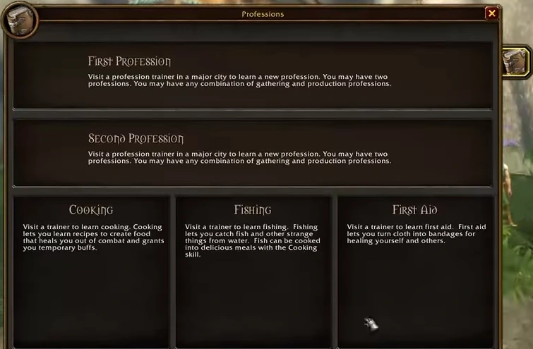 Panneau des métiers principaux et secondaires