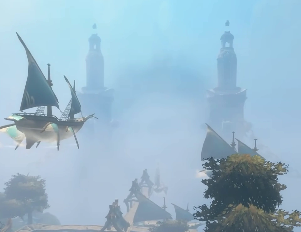Vue des îles et de l’architecture du sanctuaire Skyborne pendant l’introduction.
